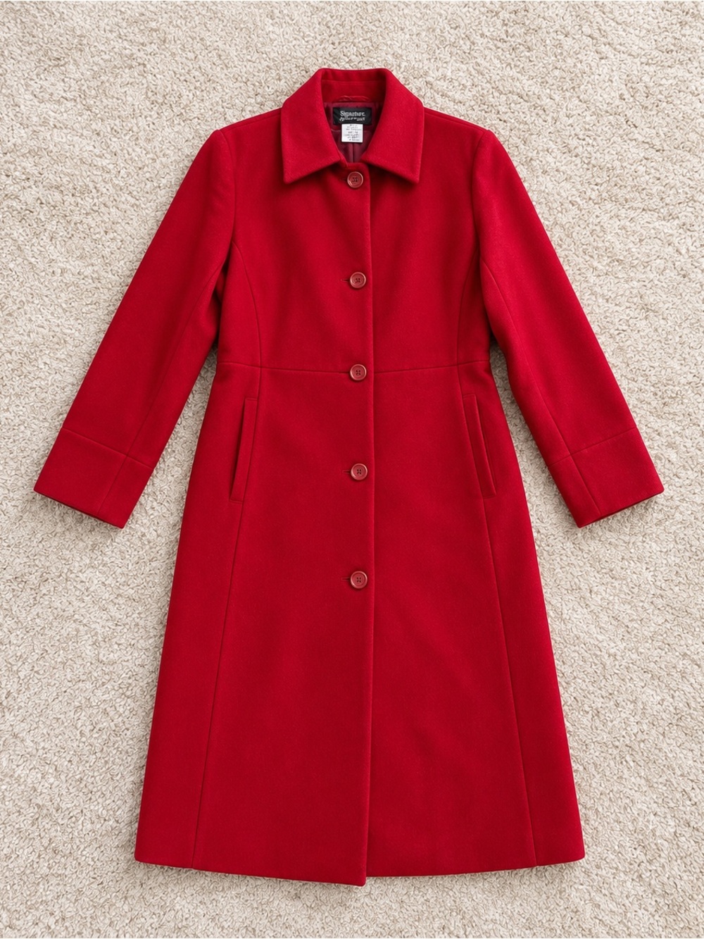 Harvé Benard Red 100% Wool Maxi Coat Size 10 Full Length Classic